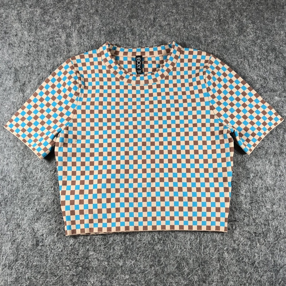 Cotton On Body Crop Top Womens L Checkered Multicolor Stretch Knit‎